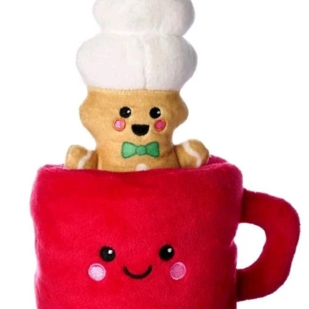 Smiling Gingerbread Chef in Red Mug Plush Toy